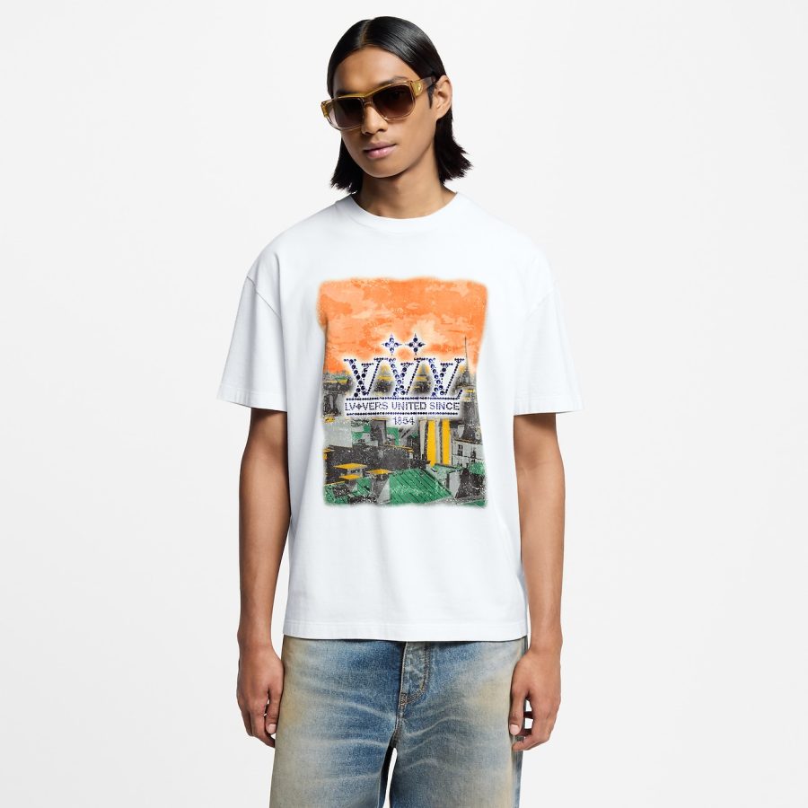 LV EMBELLISHED GRAPHIC COTTON T-SHIRT