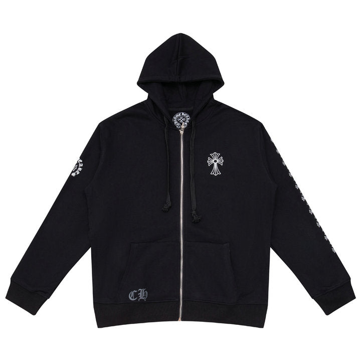 CHROME HEARTS BLACK WHITE ZIP UP HOODIE S-3