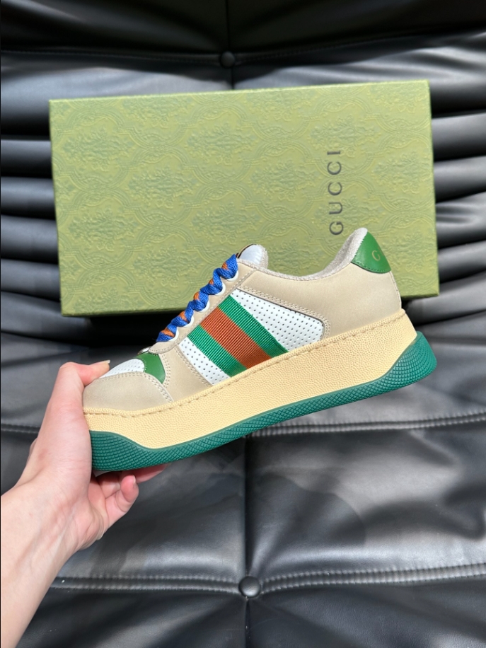 Gucci Screener Trainer With Web Beige Green Sneaker – GCC177
