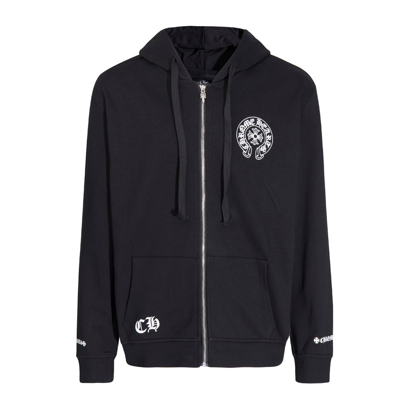 CHROME HEARTS BLACK WHITE ZIP UP HOODIE S-4