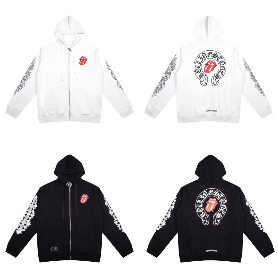 CHROME HEARTS BLACK WHITE ZIP UP HOODIE A-1