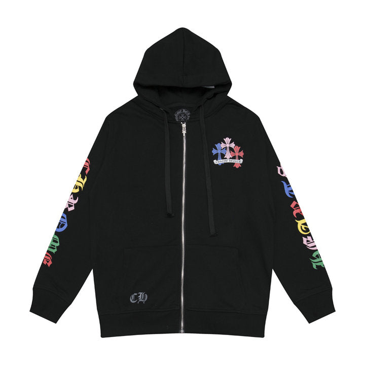 CHROME HEARTS BLACK WHITE ZIP UP HOODIE S-1