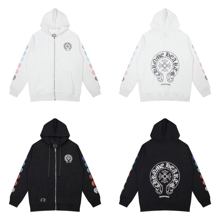 CHROME HEARTS BLACK WHITE ZIP UP HOODIE A-2