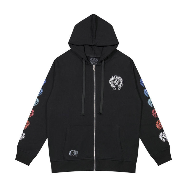 CHROME HEARTS BLACK WHITE ZIP UP HOODIE A-2