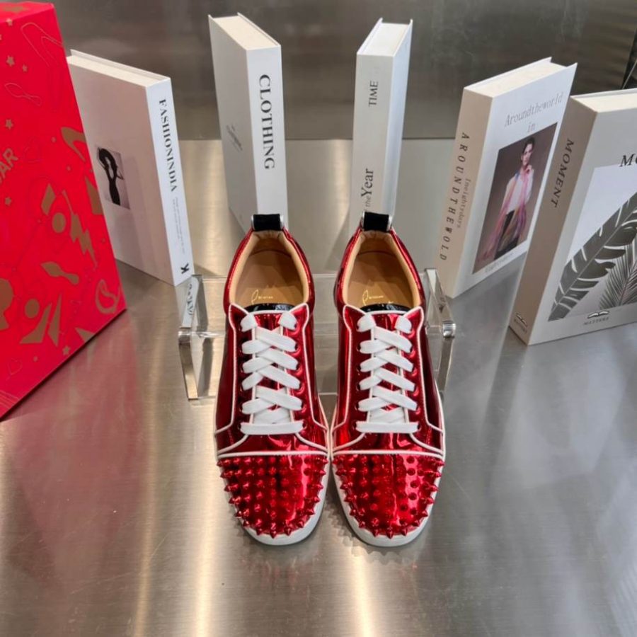 Christian Louboutin Fun Louis Junior Spikes Red Patent Leather Sneaker – CLS041