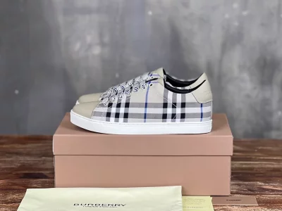 BURBERRY CHECK AND LEATHER SNEAKERS – BBR072