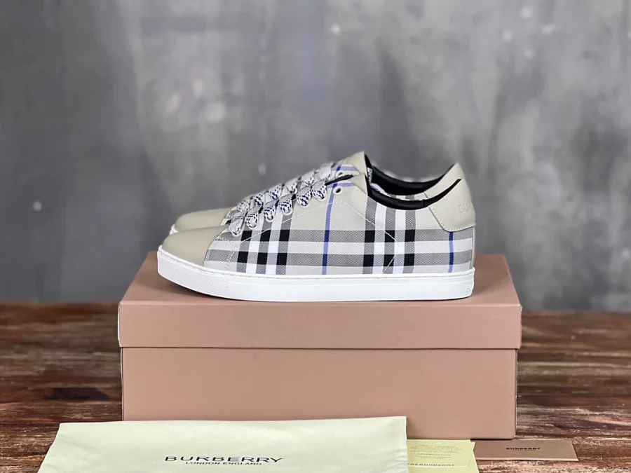 BURBERRY CHECK AND LEATHER SNEAKERS – BBR072