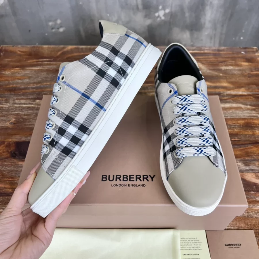 BURBERRY CHECK AND LEATHER SNEAKERS – BBR072