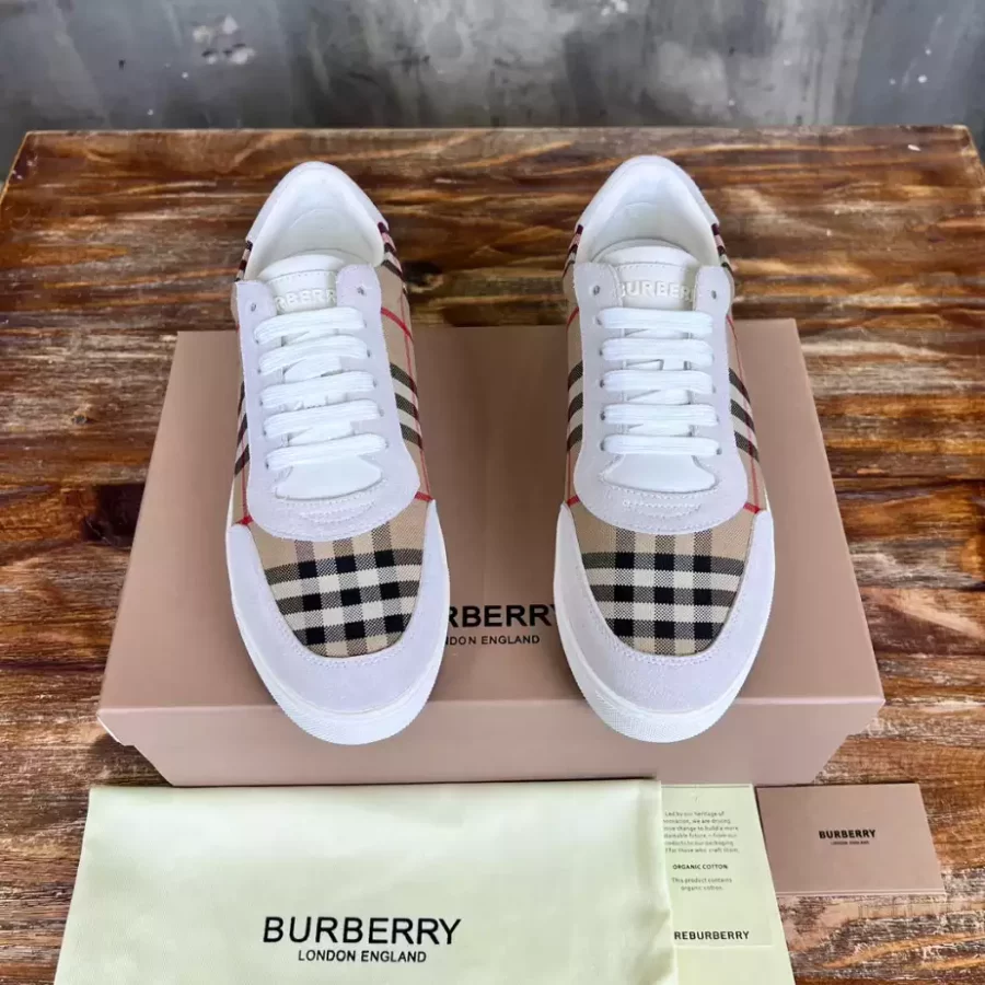 BURBERRY CHECK AND LEATHER SNEAKERS – BBR075