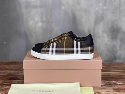BURBERRY CHECK AND LEATHER SNEAKERS – BBR071