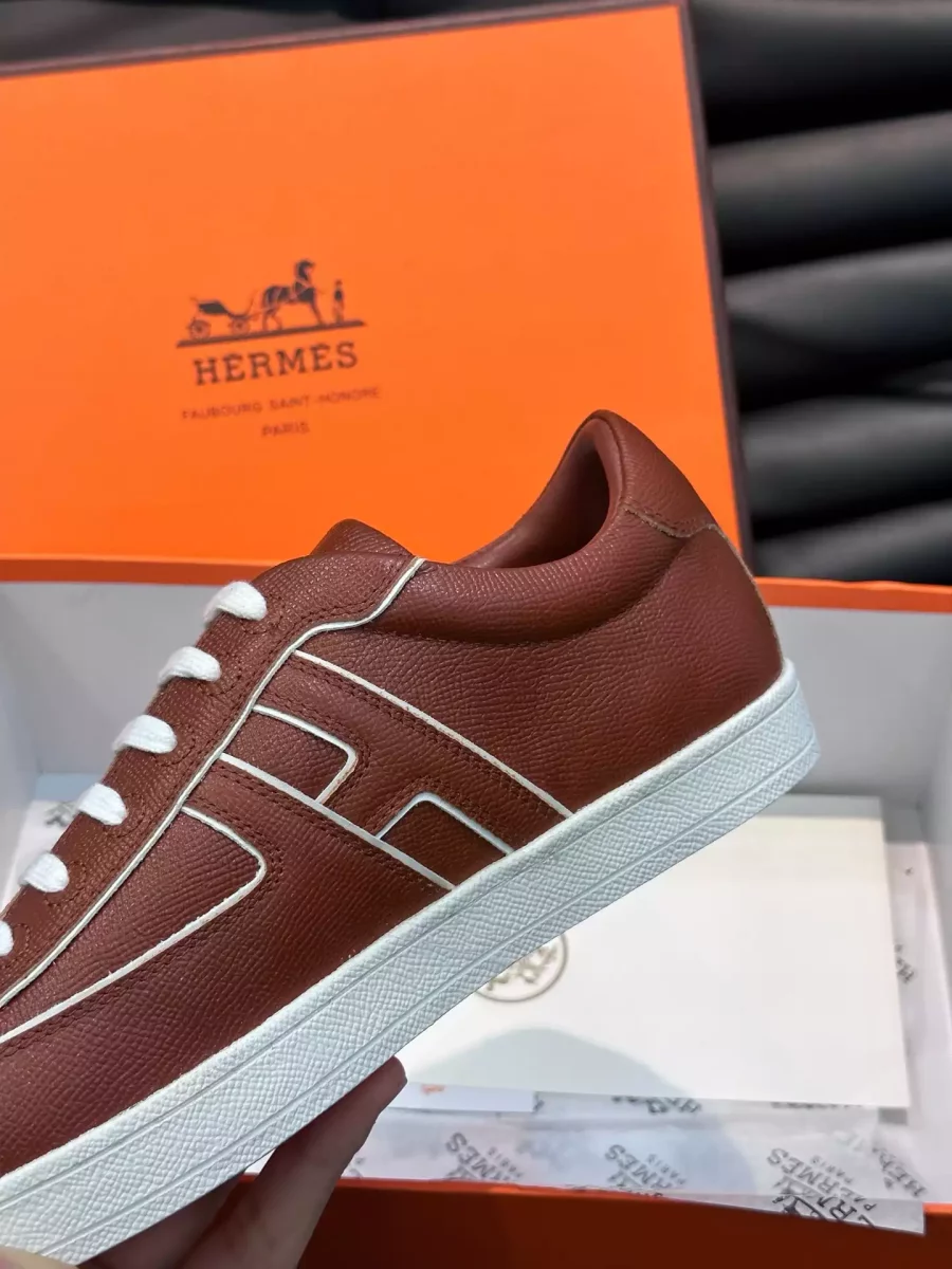 Hermes Boomerang Sneakers In Brown Epsom Calfskin – HM019