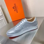 Hermes Boomerang Sneakers In Silver Epsom Leather – HM053