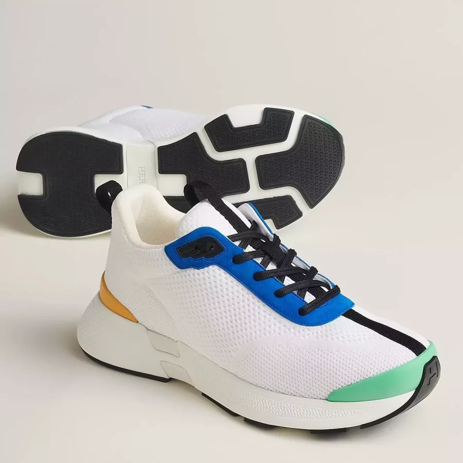 Hermes Heros Sneakers in White Knit and Blue Suede – HM004