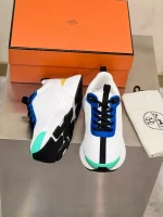 Hermes Heros Sneakers in White Knit and Blue Suede – HM004