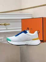 Hermes Heros Sneakers in White Knit and Blue Suede – HM004