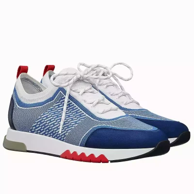 Hermes Men’s Addict Sneakers In Bicolor Blue Knit – HM034