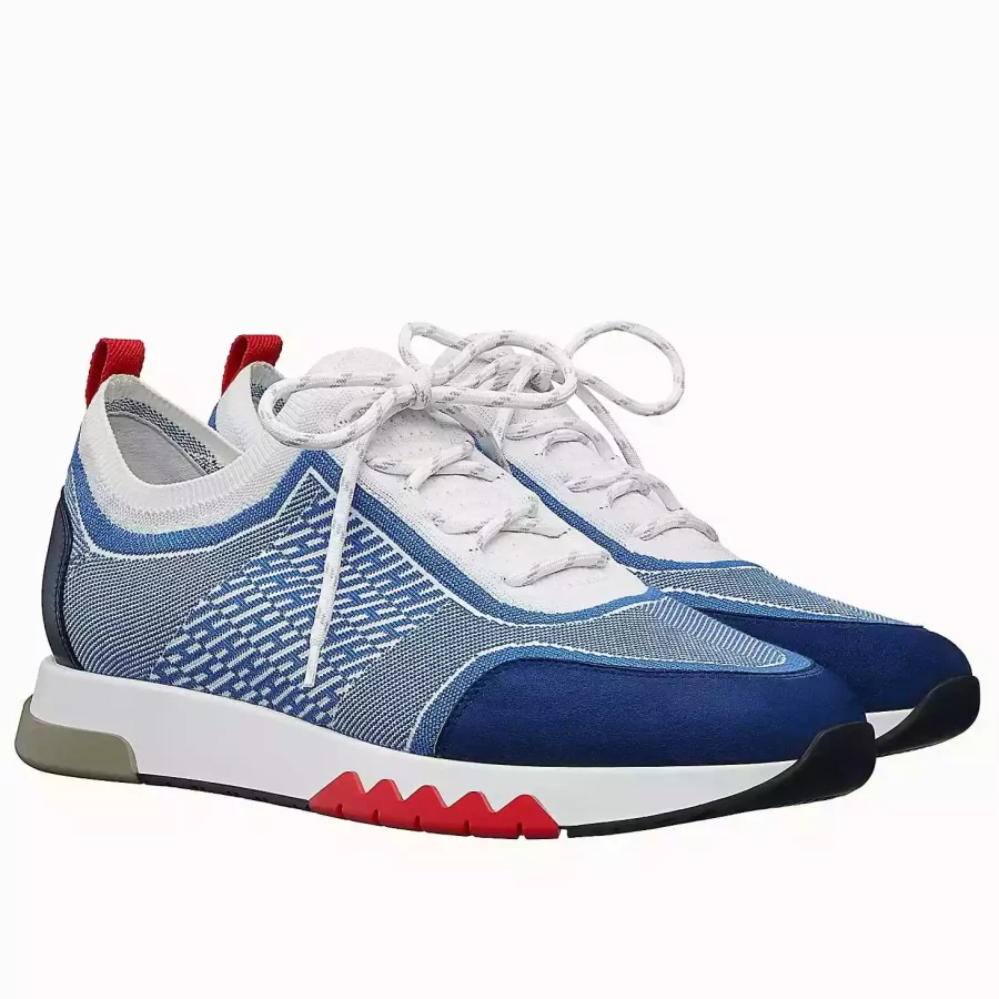 Hermes Men’s Addict Sneakers In Bicolor Blue Knit – HM034