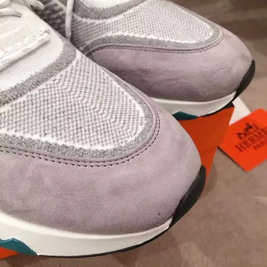 Hermes Men’s Addict Sneakers In Grey Knit – HM036