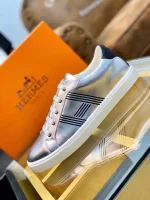 Hermes Men’s Avantage Sneakers In Grey Metallic Leather – HM059
