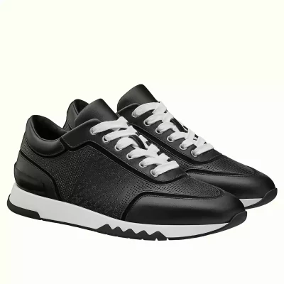 Hermes Men’s C-Addict Sneakers In Black Perforated calfskin – HM040