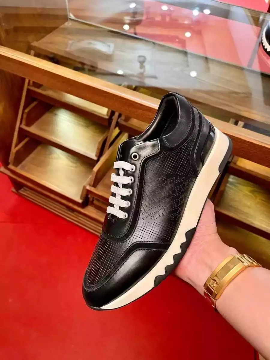 Hermes Men’s C-Addict Sneakers In Black Perforated calfskin – HM040