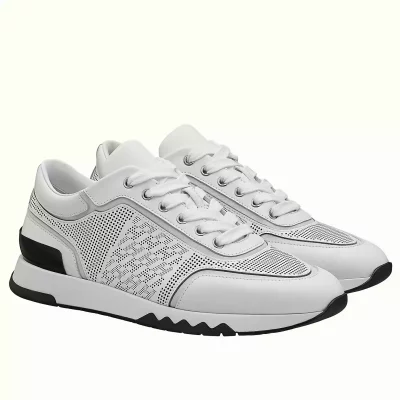 Hermes Men’s C-Addict Sneakers In White Perforated Calfskin – HM039