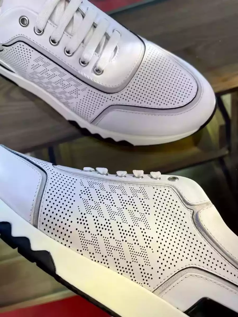 Hermes Men’s C-Addict Sneakers In White Perforated Calfskin – HM039