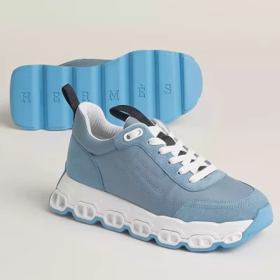Hermes Men’s Impulse Sneakers in Blue Fabric and Leather – HM009