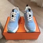 Hermes Men’s Impulse Sneakers in Blue Fabric and Leather – HM009