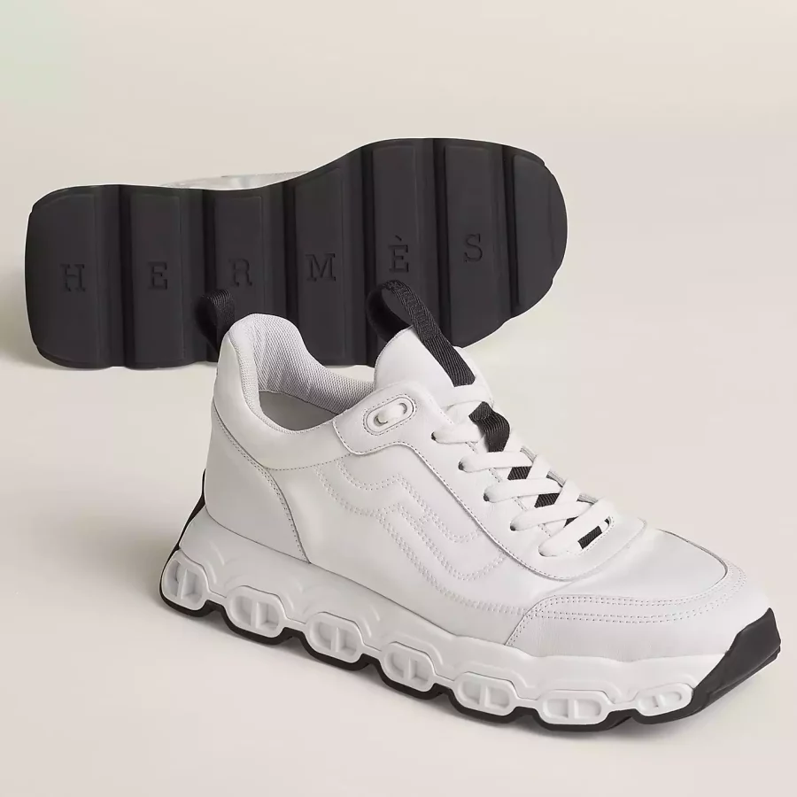 Hermes Men’s Impulse Sneakers in White Fabric and Leather – HM017