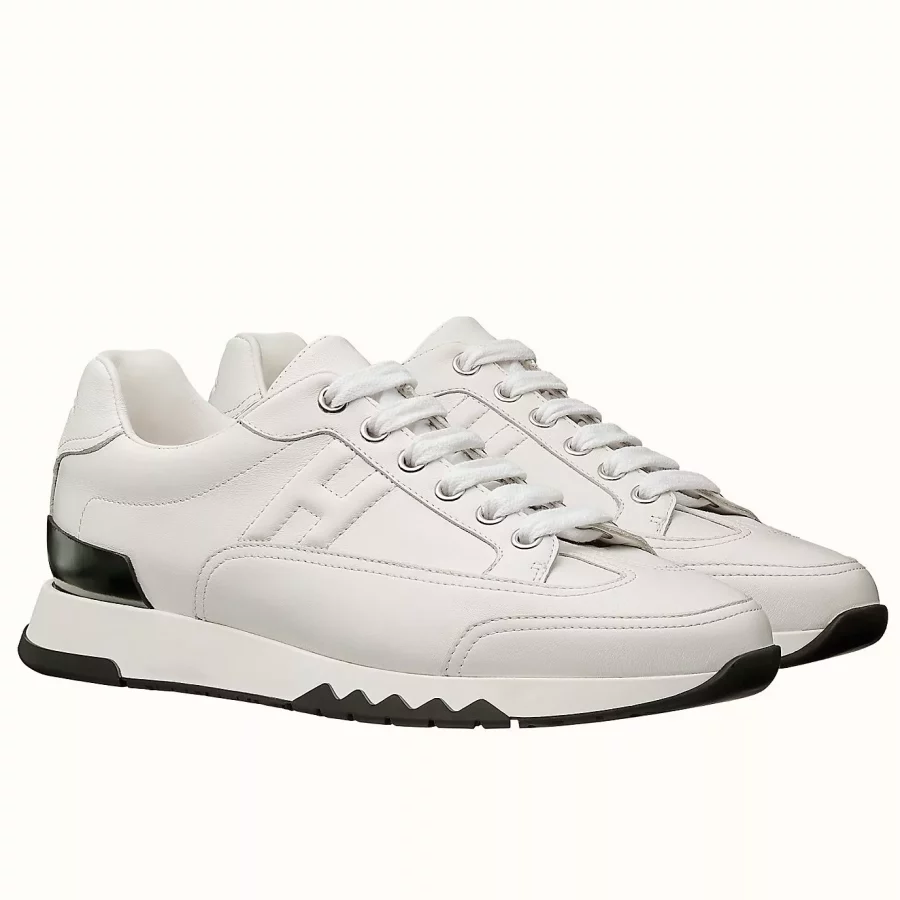 Hermes Men’s Trail Sneakers In White Calfskin Leather – HM038