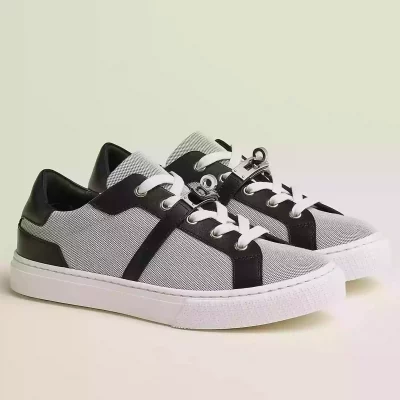 Hermes Women’s Day Sneakers in H Canvas with Black Leather – HM064