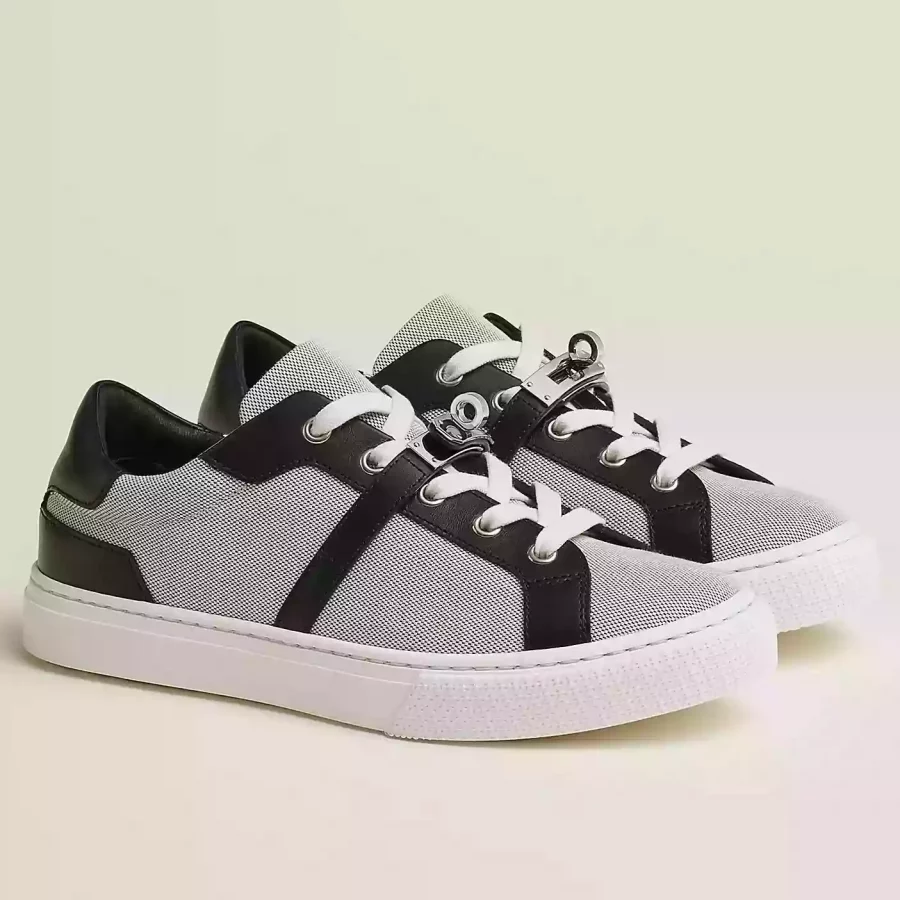 Hermes Women’s Day Sneakers in H Canvas with Black Leather – HM064