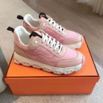 Hermes Women’s Impulse Sneakers in Pink Fabric and Leather – HM018