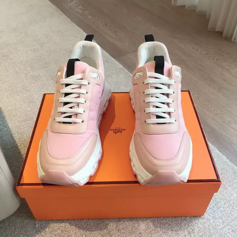 Hermes Women’s Impulse Sneakers in Pink Fabric and Leather – HM018