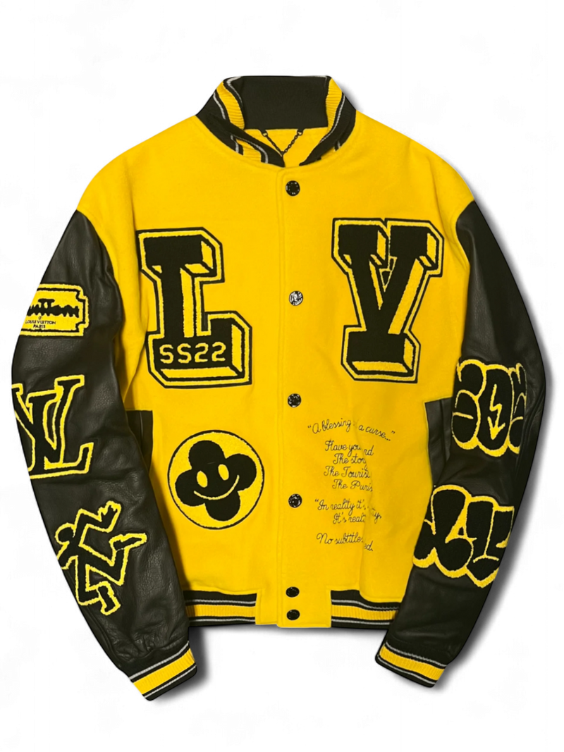 LV YYELLOW LEATHER EMBROIDERED VARSITY