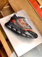 VERSACE WOMEN’S BLACK CHAIN REACTION SNEAKERS WITH BAROQUE PRINT – VSS025