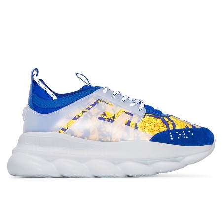 VERSACE WOMEN’S BLUE CHAIN REACTION SNEAKERS WITH BAROQUE PRINT – VSS023