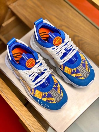 VERSACE WOMEN’S BLUE CHAIN REACTION SNEAKERS WITH BAROQUE PRINT – VSS023