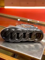 VERSACE WOMEN’S BLACK CHAIN REACTION SNEAKERS WITH LEOPARD PRINT – VSS027