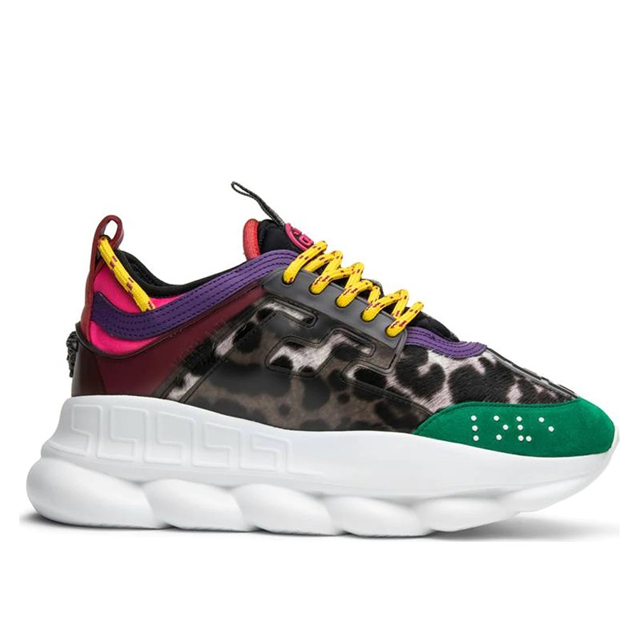 VERSACE WOMEN’S MULTICOLOUR CHAIN REACTION SNEAKERS WITH LEOPARD PRINT – VSS028