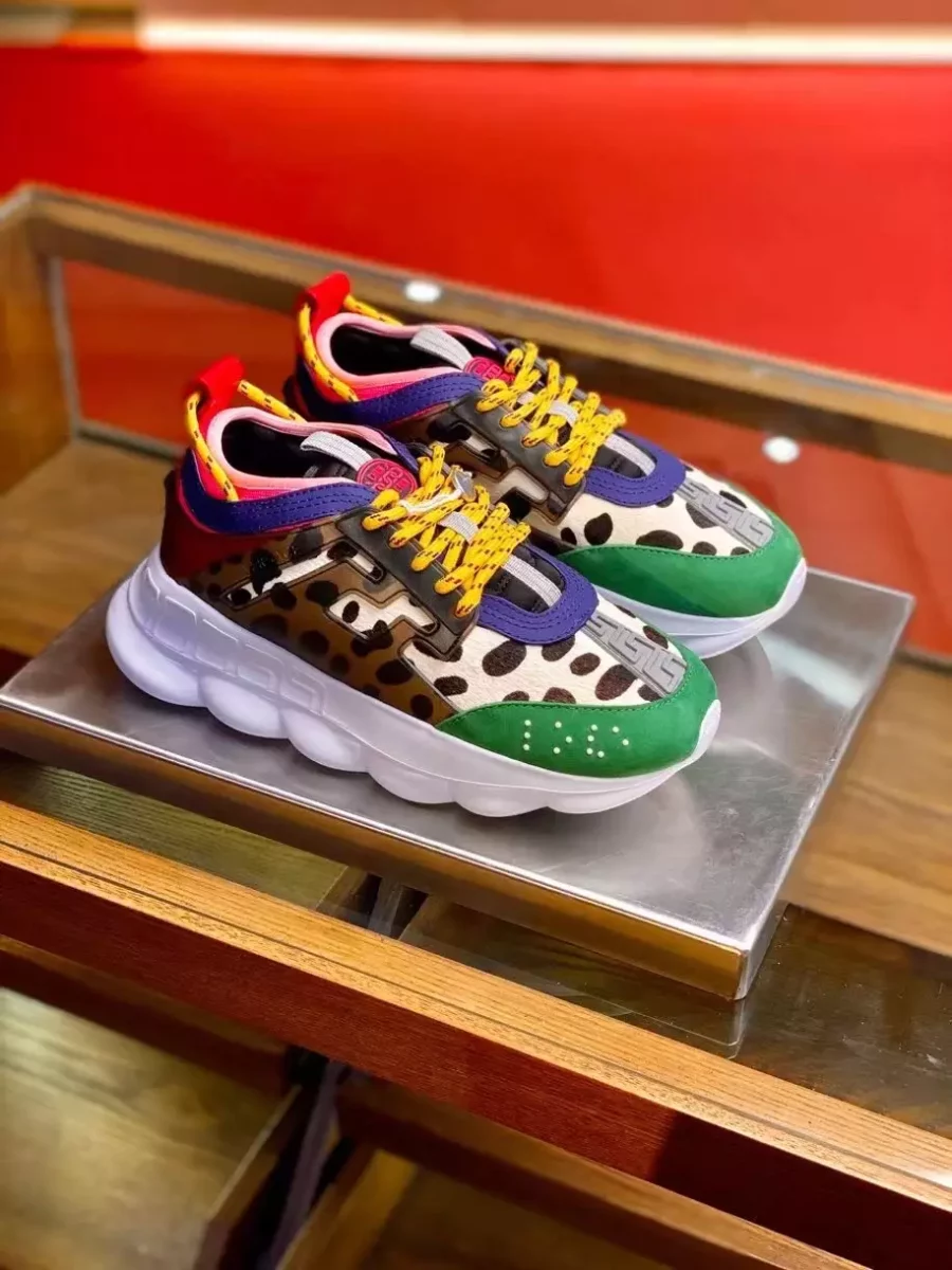 VERSACE WOMEN’S MULTICOLOUR CHAIN REACTION SNEAKERS WITH LEOPARD PRINT – VSS028