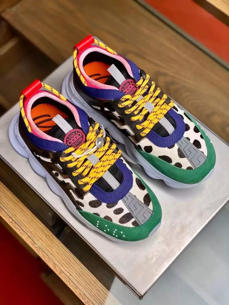 VERSACE WOMEN’S MULTICOLOUR CHAIN REACTION SNEAKERS WITH LEOPARD PRINT – VSS028