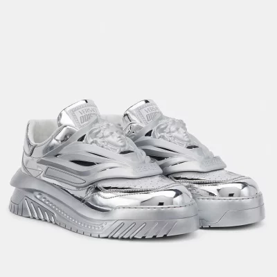 VERSACE WOMEN’S ODISSEA SNEAKERS IN SILVER LEATHER – VSS019