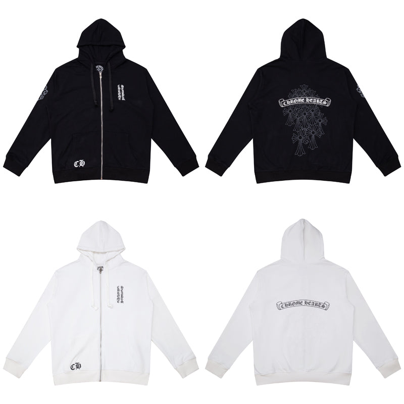 CHROME HEARTS BLACK WHITE ZIP UP HOODIE S-9