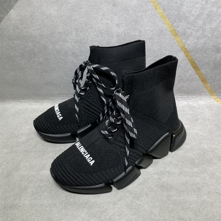 BALENCIAGA MEN’S SPEED 2.0 LACE-UP RECYCLED KNIT SNEAKER IN BLACK – BLA031