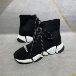 BALENCIAGA MEN’S SPEED 2.0 LACE-UP RECYCLED KNIT SNEAKER IN BLACK/WHITE – BLA033