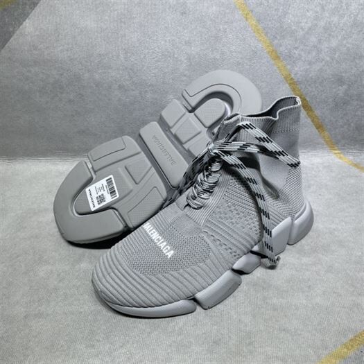 BALENCIAGA MEN’S SPEED 2.0 LACE-UP RECYCLED KNIT SNEAKER IN GREY – BLA035