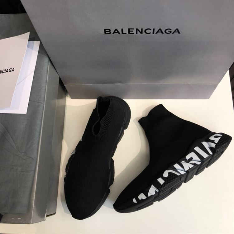 BALENCIAGA SPEED RECYCLED KNIT GRAFFITI SNEAKER IN BLACK – BLA049