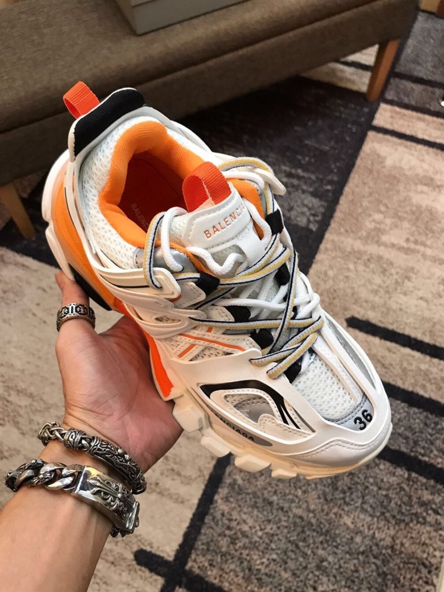 BALENCIAGA TRACK 3 SNEAKERS IN WHITE AND ORANGE – BLA001